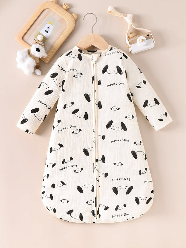 Mommbaby Neutral baby sleeping bag cute puppy printed apricot gauze sweat absorption autumn and winter long-sleeved anti-kicking artifact four seasons universal sleeping bag  Baby Wholesale Clothes