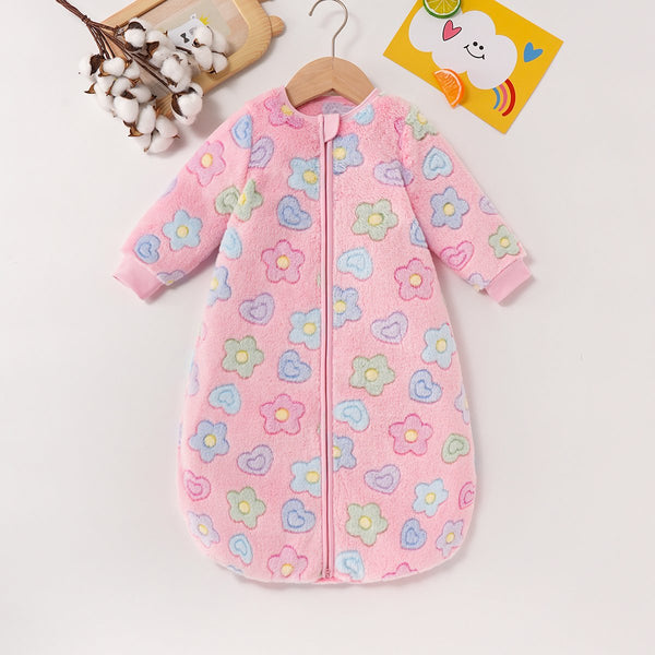 Mommbaby Baby plush warm double zipper cute flower figure sleeping bag hidden zipper fall winter Baby Wholesale Clothes