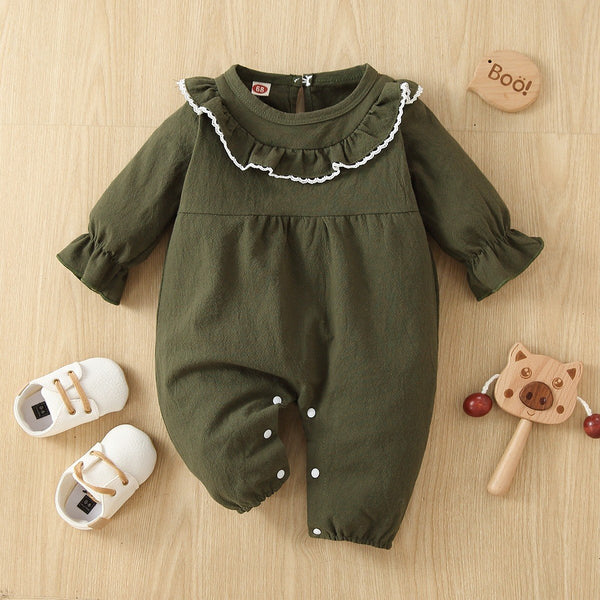 Newborn Baby Girls Solid Green Romper Wholesale Baby Rompers