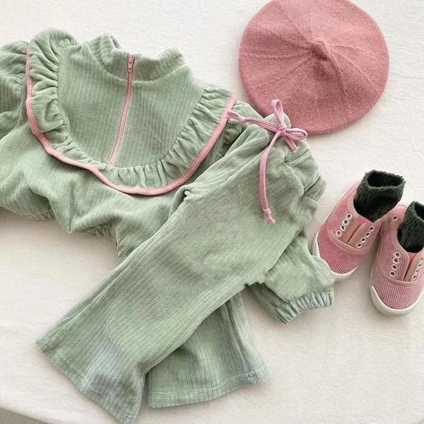 Autumn Girls' Corduroy Sweater Sweatpants Western Style Suit Wholesale Baby Clothes