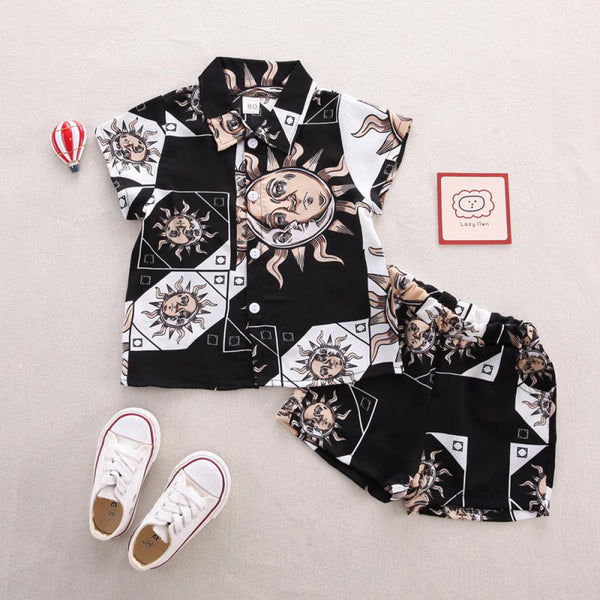 Boys Short Sleeve Shirt Summer Western Style Cool Sun Two-Piece Set Wholesale Baby Clothes