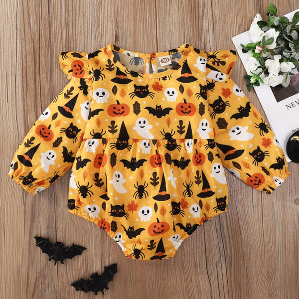 Orange Halloween Print Baby Bodysuit Baby Clothes Wholesale