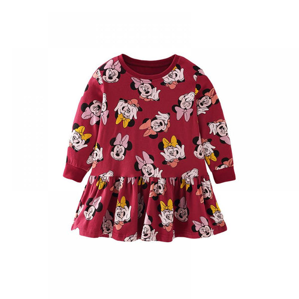 Long Sleeve Printed Girls Western Style Princess Dress Round Neck Skirt Wholesale Girls Dress