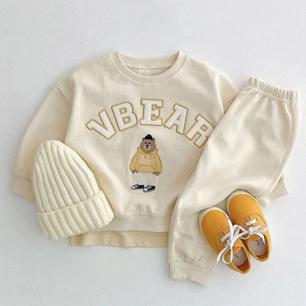 Spring and Autumn Cartoon Bear Letter Print Long Sleeve Sweater + Pants Set Wholesale Baby Children Clothes